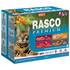 RASCO Premium Cat, 3x govedina, 3x teletina,3x puretina,3x pačetina, 12x85g