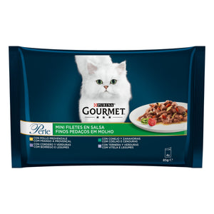 GOURMET Perle Mini fileti (kun., janj., tel., pil.), s povrćem u umaku, 4x85g