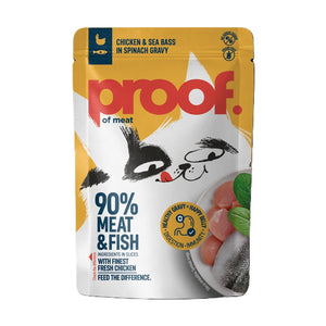 PROOF, Piletina s brancinom, komadići u umaku od špinata, za odrasle mačke, 85g