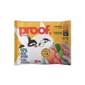 PROOF, Piletina s lososom, Piletina s brancinom, za odrasle mačke, 4x85g