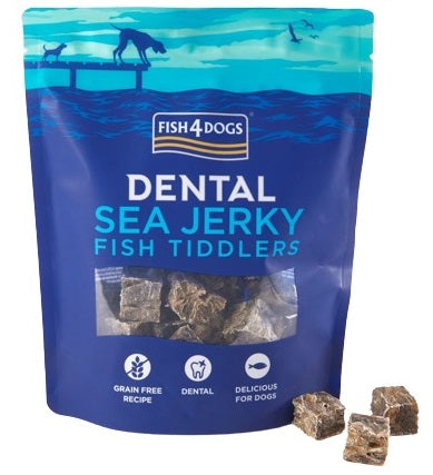 FISH4DOGS Dental Sea Jerky Tiddlers, dentalna poslastica, koža bijele ribe, 115g