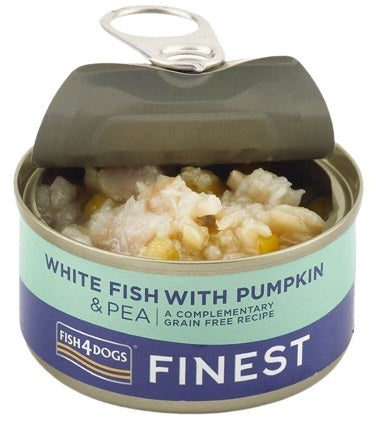 FISH4DOGS Finest, bijela riba s bundevom i graškom, bez žitarica, 85g