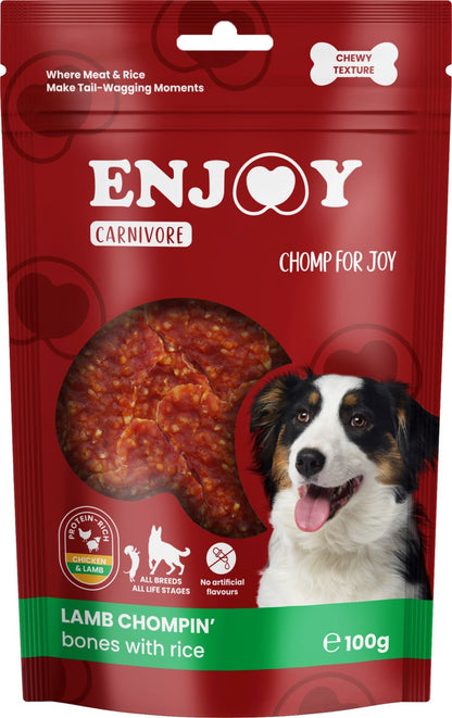 ENJOY Carnivore Chompin' Bones, janjetina s rižom, žvakalica za pse
