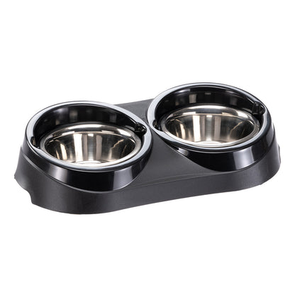 FFERPLAST Duo Feed Set s držačem i zdjelicama od inoxa, crni