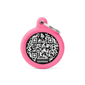 MYFAMILY Hushtag Plus QR CODE Pločica za graviranje Krug, aluminij, roza guma