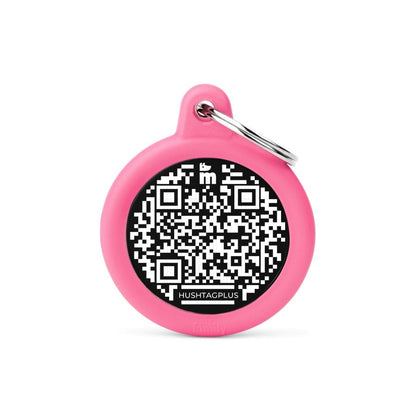 MYFAMILY Hushtag Plus QR CODE Pločica za graviranje Krug, aluminij, roza guma