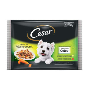 CESAR Multipack, 2x s piletinom i mrkvom, 2x s gov. i povrćem, u želeu, 4x100g
