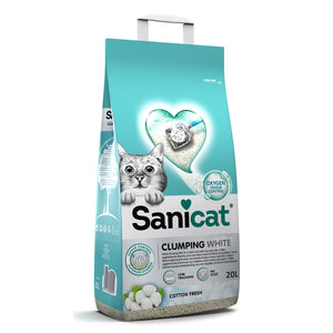 SANICAT White Cotton Fresh, grudajući mineralni pijesak za mačke, mirisni, 20l