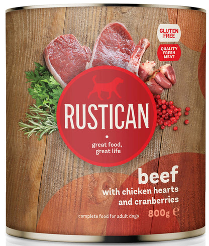 RUSTICAN Govedina s pilećim srcima i brusnicama, bez glutena