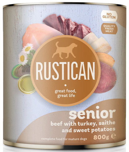RUSTICAN SENIOR Govedina s puretinom, crnim bakalarom i batatom, bez glutena