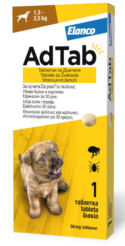 ADTAB (Elanco) tableta za pse, za žvakanje, protiv buha i krpelja