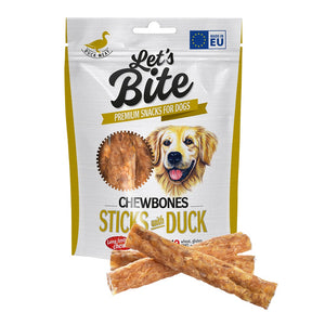 LET's Bite Chewbones, poslastica za pse, štapići s pačetinom, 120g