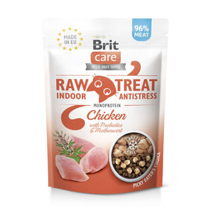 BRIT CARE Raw Treat Indoor&Antristress, piletina, liof. poslastica za mačke, 40g