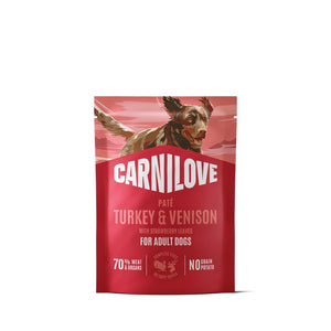 CARNILOVE Pašteta za pse, puretina i srnetina s lišćem jagode, 300g
