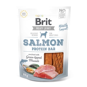 BRIT Meaty Jerky, proteinska pločica, losos, obogaćeno Zelenousnom školjkom, 80g