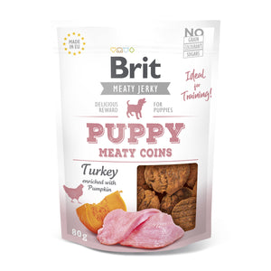 BRIT Meaty Jerky PUPPY, medaljoni, puretina, obogaćeno bundevom, 80 g